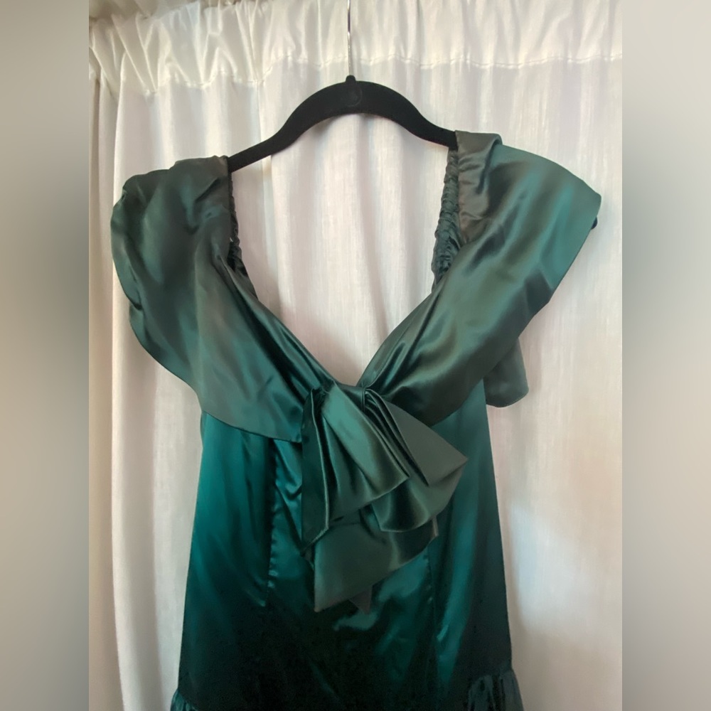 Emerald Green Mt. ladies Garment Vintage Bow Dress Made in USA Size 12 - Picture 2 of 7